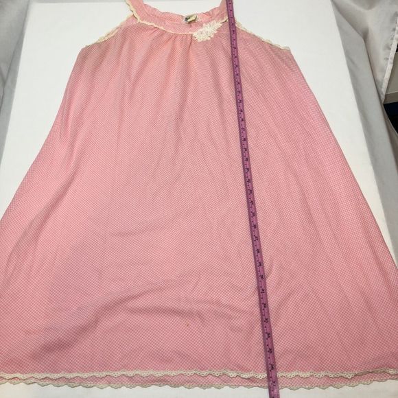 Vintage Eve Stillman Gingham Nightgown Large Sleeveless Pink Knit Applique - Picture 7 of 12